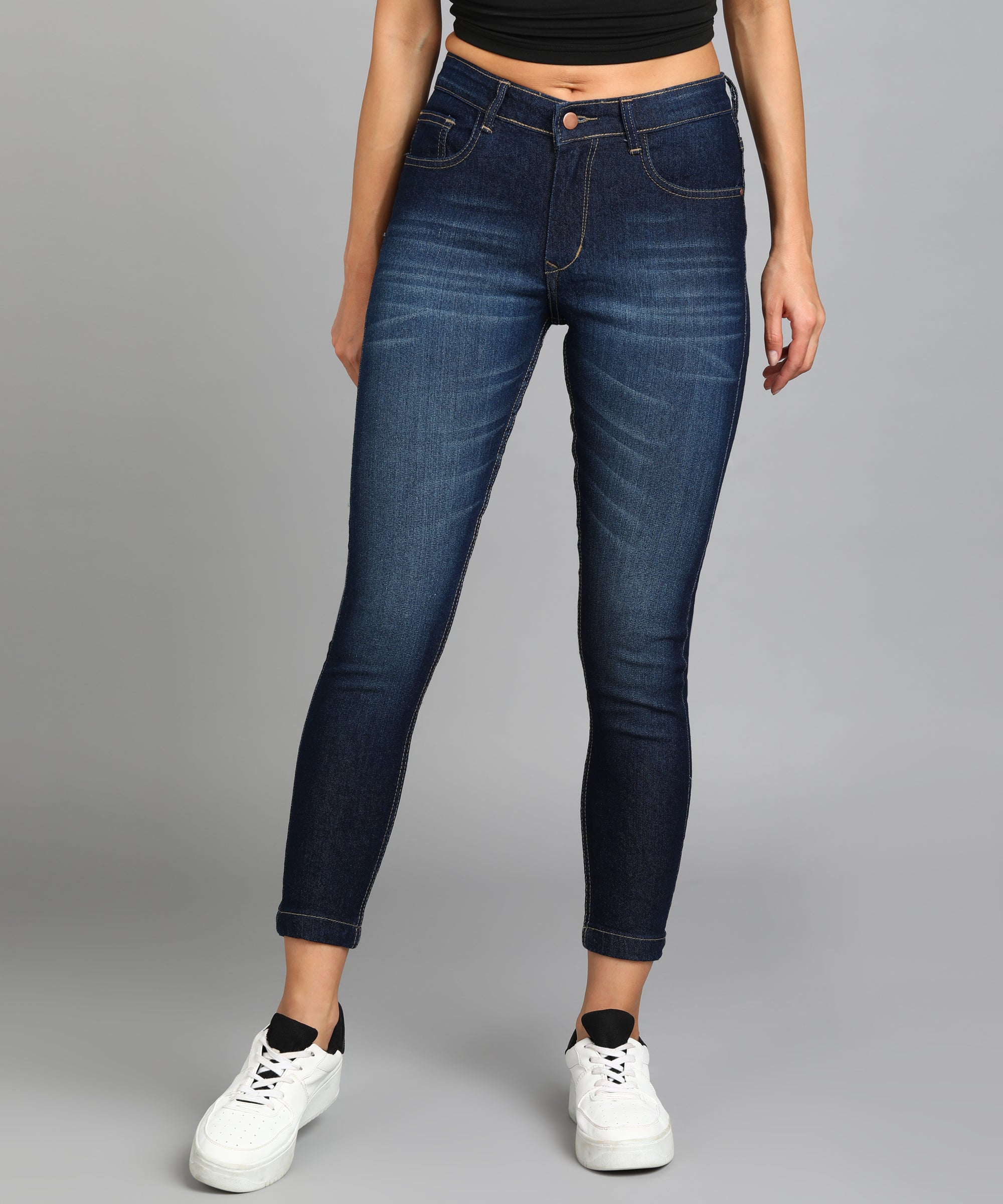 Women's Dark Blue Skinny Fit Washed Jeans
