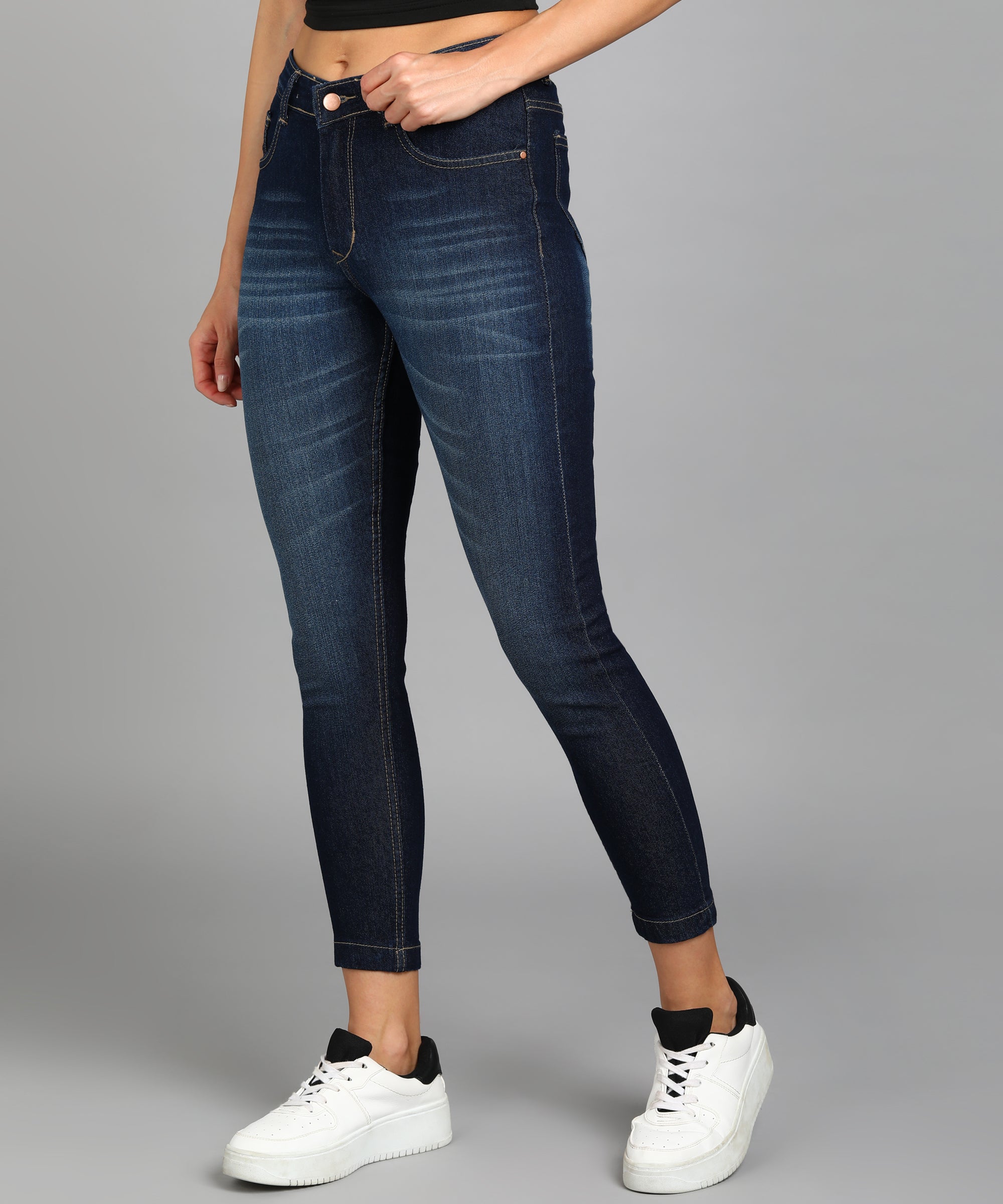 Women's Dark Blue Skinny Fit Washed Jeans