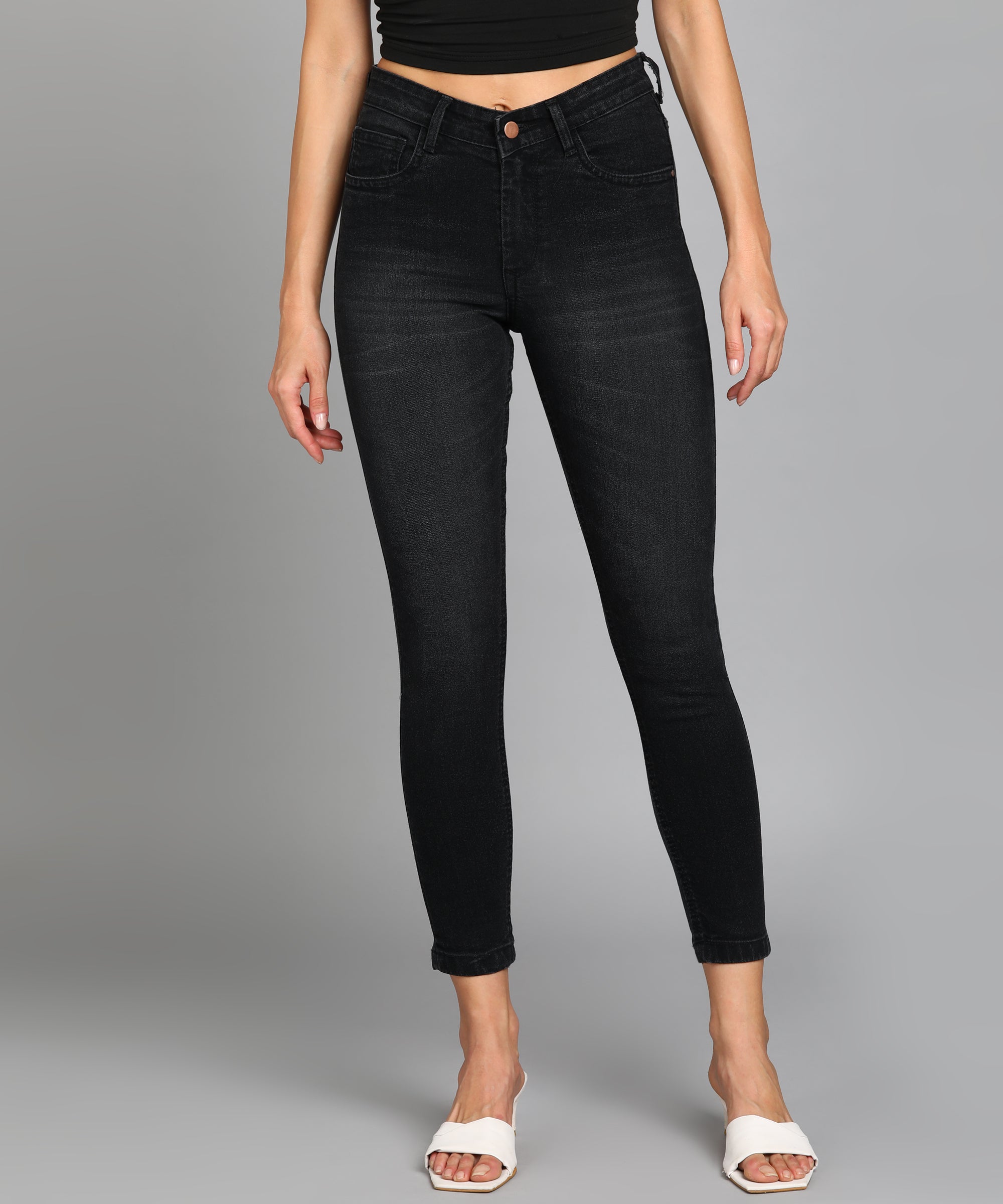 Women's Dark Grey Skinny Fit Washed Jeans