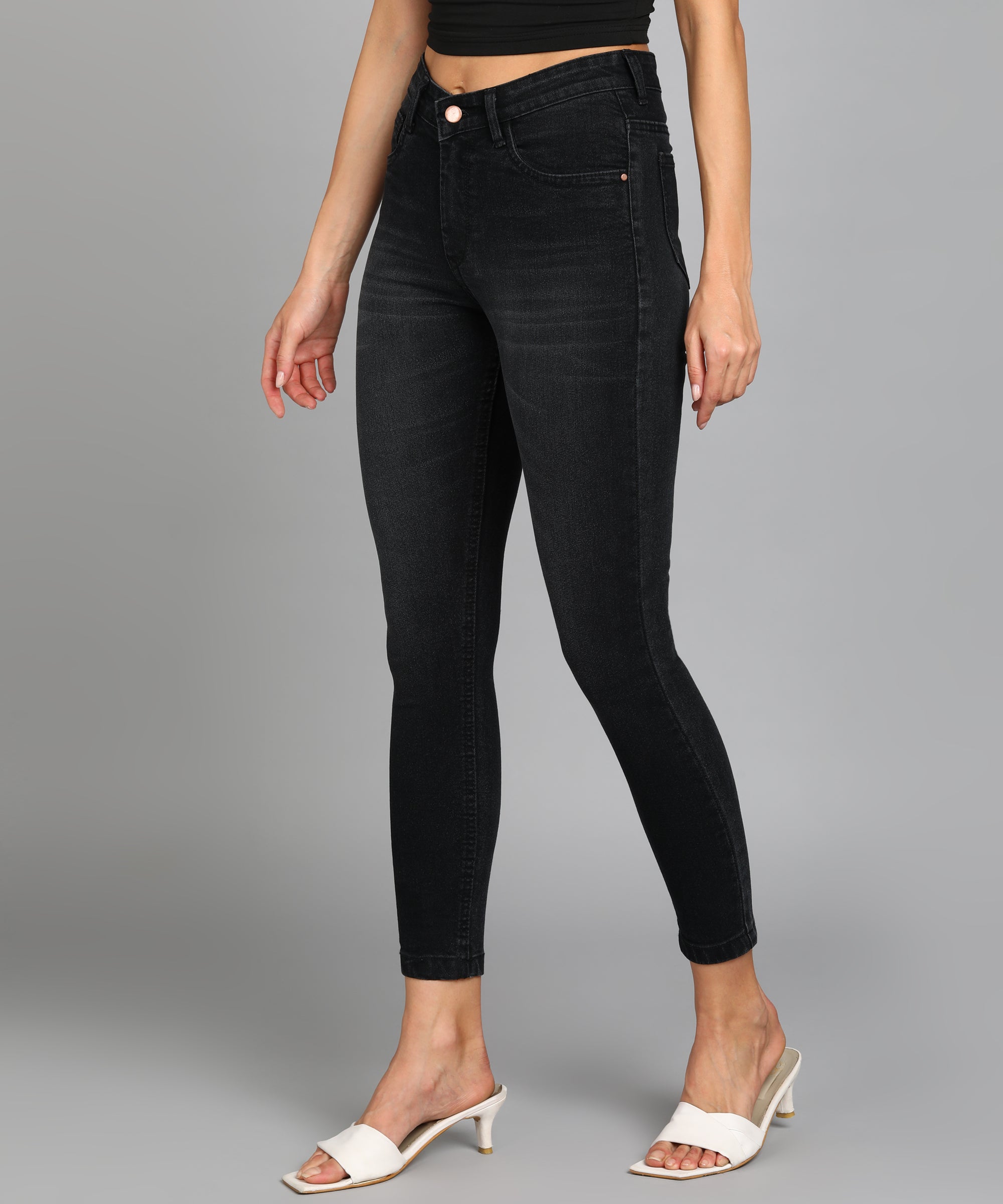 Women's Dark Grey Skinny Fit Washed Jeans