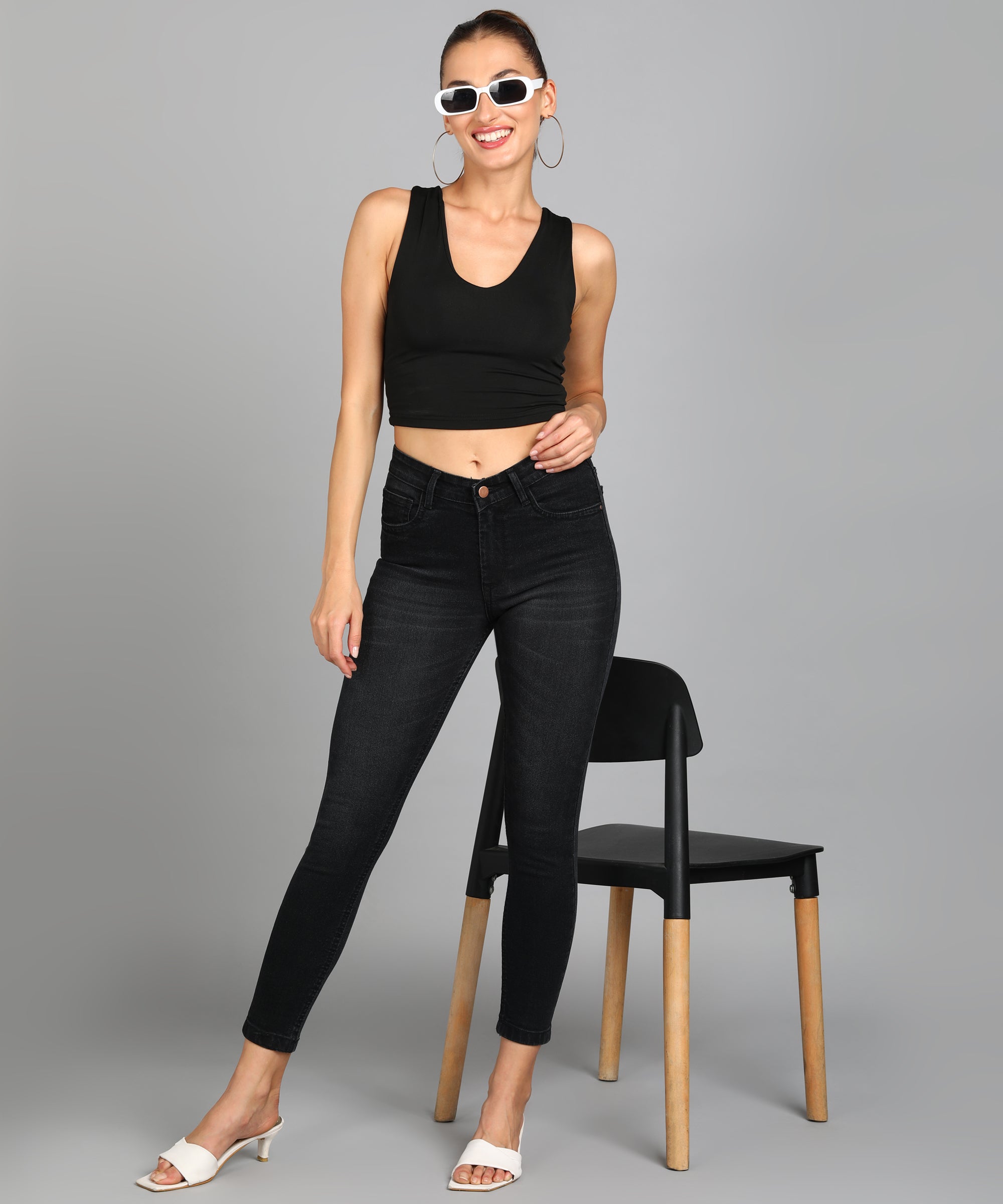 Women's Dark Grey Skinny Fit Washed Jeans