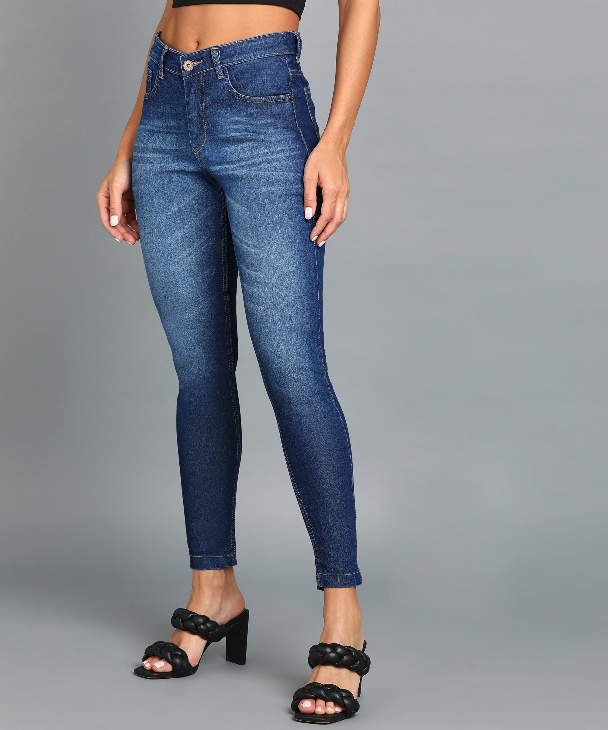 Women's Blue Skinny Fit Washed Jeans