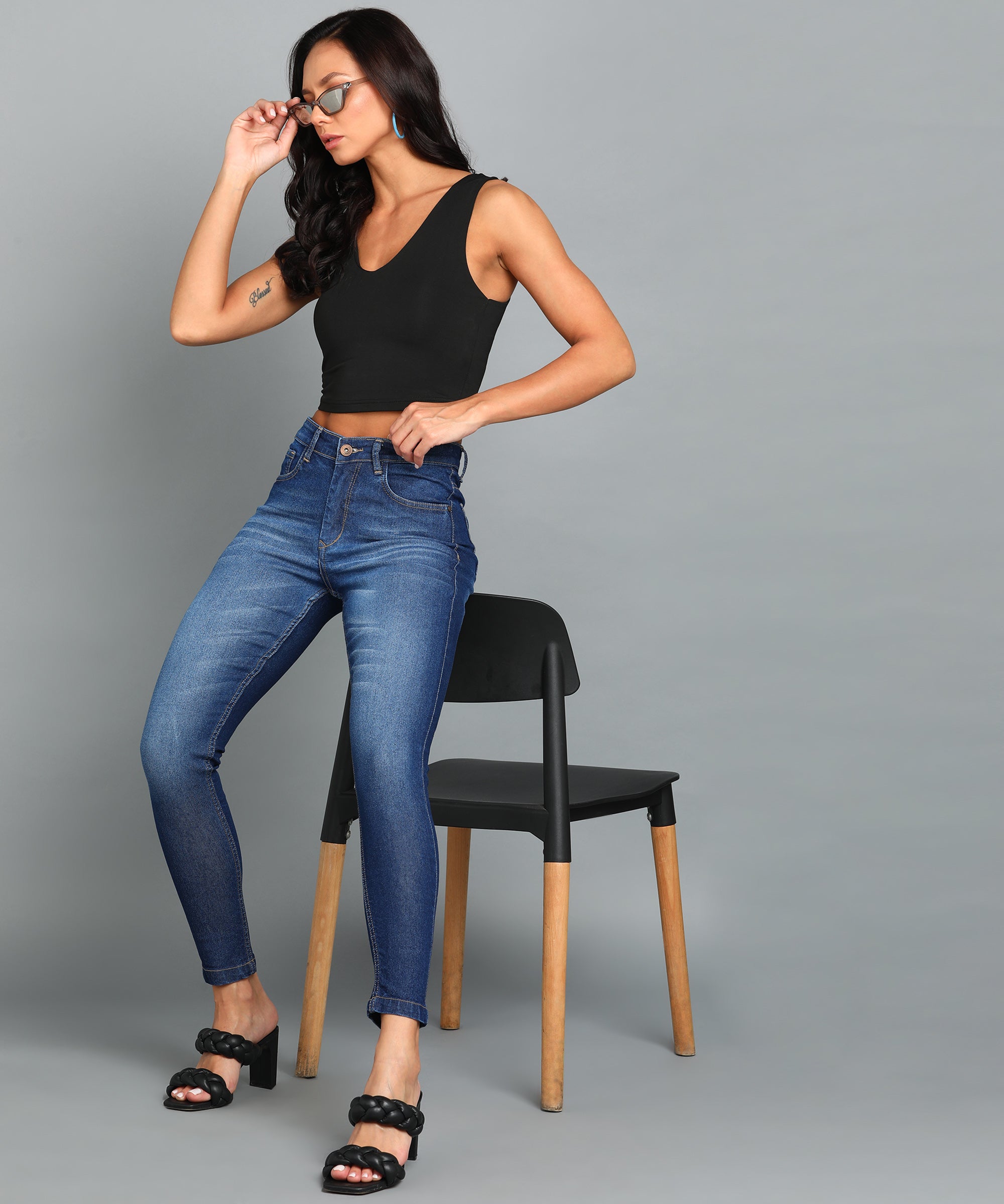 Women's Blue Skinny Fit Washed Jeans
