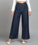 Women's Dark Blue Regular Fit Wide Leg Washed Jeans
