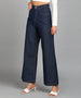 Women's Dark Blue Regular Fit Wide Leg Washed Jeans