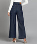 Women's Dark Blue Regular Fit Wide Leg Washed Jeans