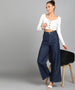 Women's Dark Blue Regular Fit Wide Leg Washed Jeans