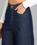 Women's Dark Blue Regular Fit Wide Leg Washed Jeans