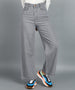 Women's Light Grey Regular Fit Wide Leg Washed Jeans