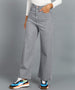 Women's Light Grey Regular Fit Wide Leg Washed Jeans