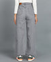 Women's Light Grey Regular Fit Wide Leg Washed Jeans