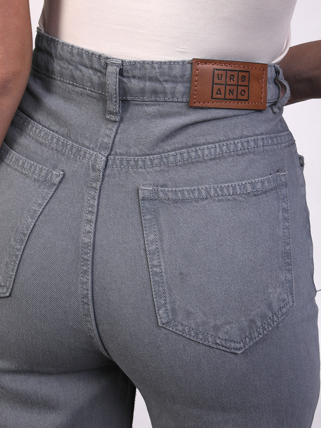 Women's Light Grey Wide Leg Fit Washed Jeans