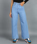Women's Ice Blue Regular Fit Wide Leg Washed Jeans