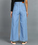 Women's Ice Blue Regular Fit Wide Leg Washed Jeans