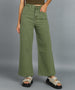 Women's Olive Green Regular Fit Wide Leg Washed Jeans