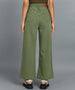 Women's Olive Green Regular Fit Wide Leg Washed Jeans