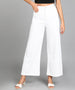Women's White Regular Fit Wide Leg Washed Jeans