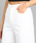 Women's White Regular Fit Wide Leg Washed Jeans