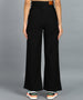 Urbano Fashion Women's Black Regular Fit Wide Leg Mild Distressed/Knee Slit Washed Jeans