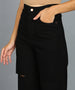 Urbano Fashion Women's Black Regular Fit Wide Leg Mild Distressed/Knee Slit Washed Jeans