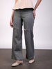 Women's Grey Wide Leg Fit Mild Distressed/Knee Slit Washed Jeans