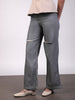 Women's Grey Wide Leg Fit Mild Distressed/Knee Slit Washed Jeans