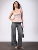 Women's Grey Wide Leg Fit Mild Distressed/Knee Slit Washed Jeans