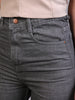 Women's Grey Wide Leg Fit Mild Distressed/Knee Slit Washed Jeans