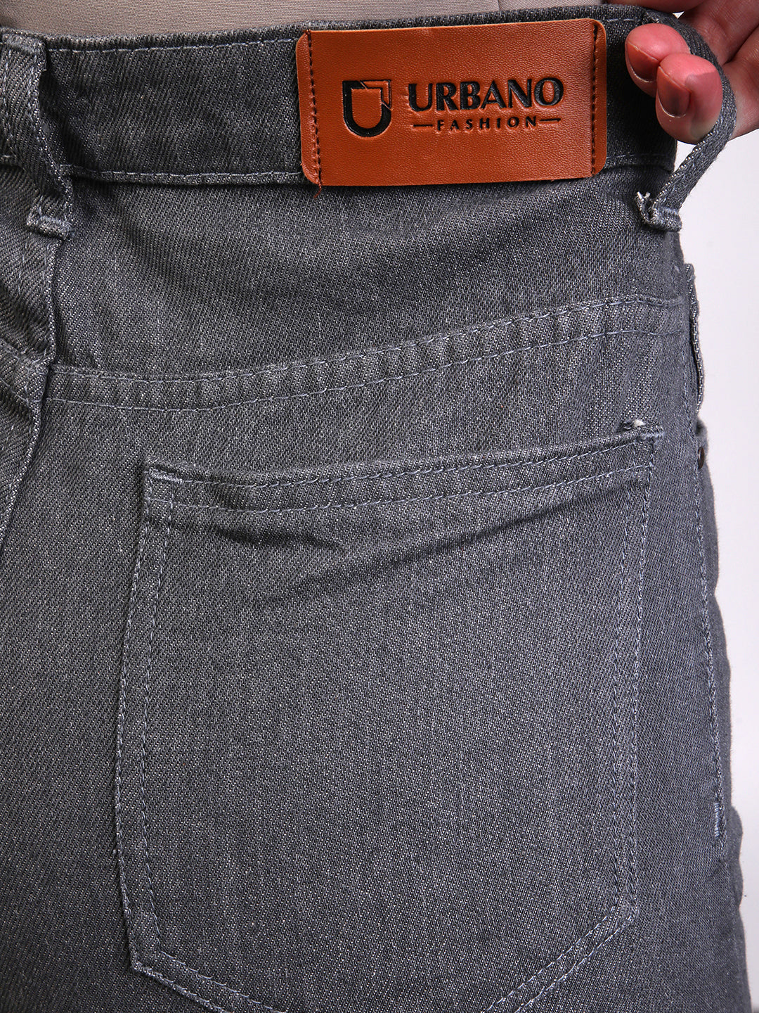 Women's Grey Regular Fit Wide Leg Mild Distressed/Knee Slit Washed Jeans