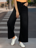 Women's Black Regular Fit Wide Leg Washed Jeans
