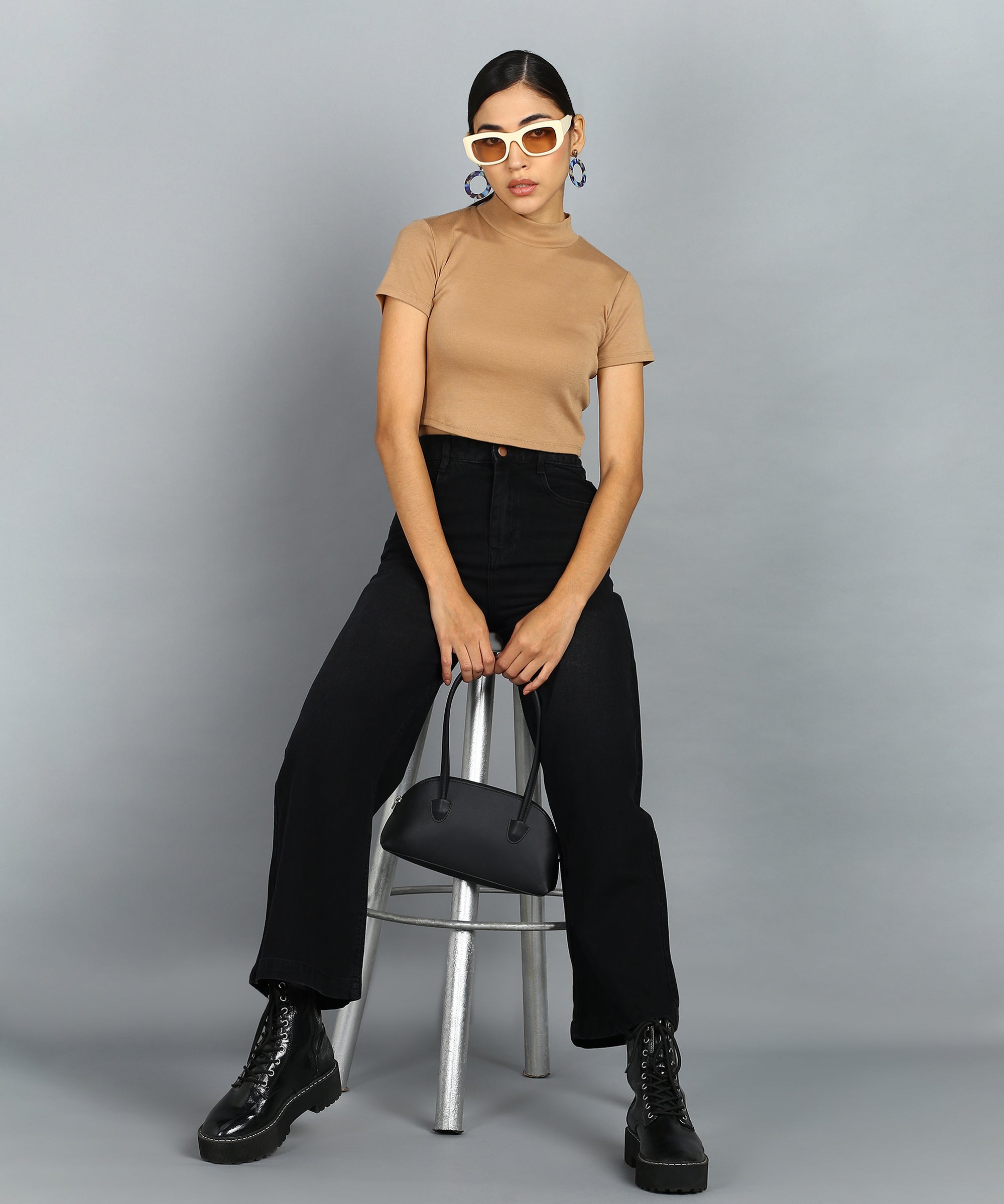 Urbano Fashion Women's Black Regular Fit Wide Leg Washed Jeans