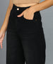 Urbano Fashion Women's Black Regular Fit Wide Leg Washed Jeans