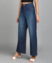 Women's Dark Blue Regular Fit Wide Leg Washed Jeans