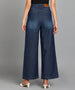 Women's Dark Blue Regular Fit Wide Leg Washed Jeans