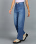 Urbano Fashion Women's Light Blue Regular Fit Wide Leg Washed Jeans