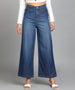 Women's Blue Regular Fit Wide Leg Washed Jeans