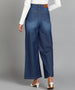 Women's Blue Regular Fit Wide Leg Washed Jeans