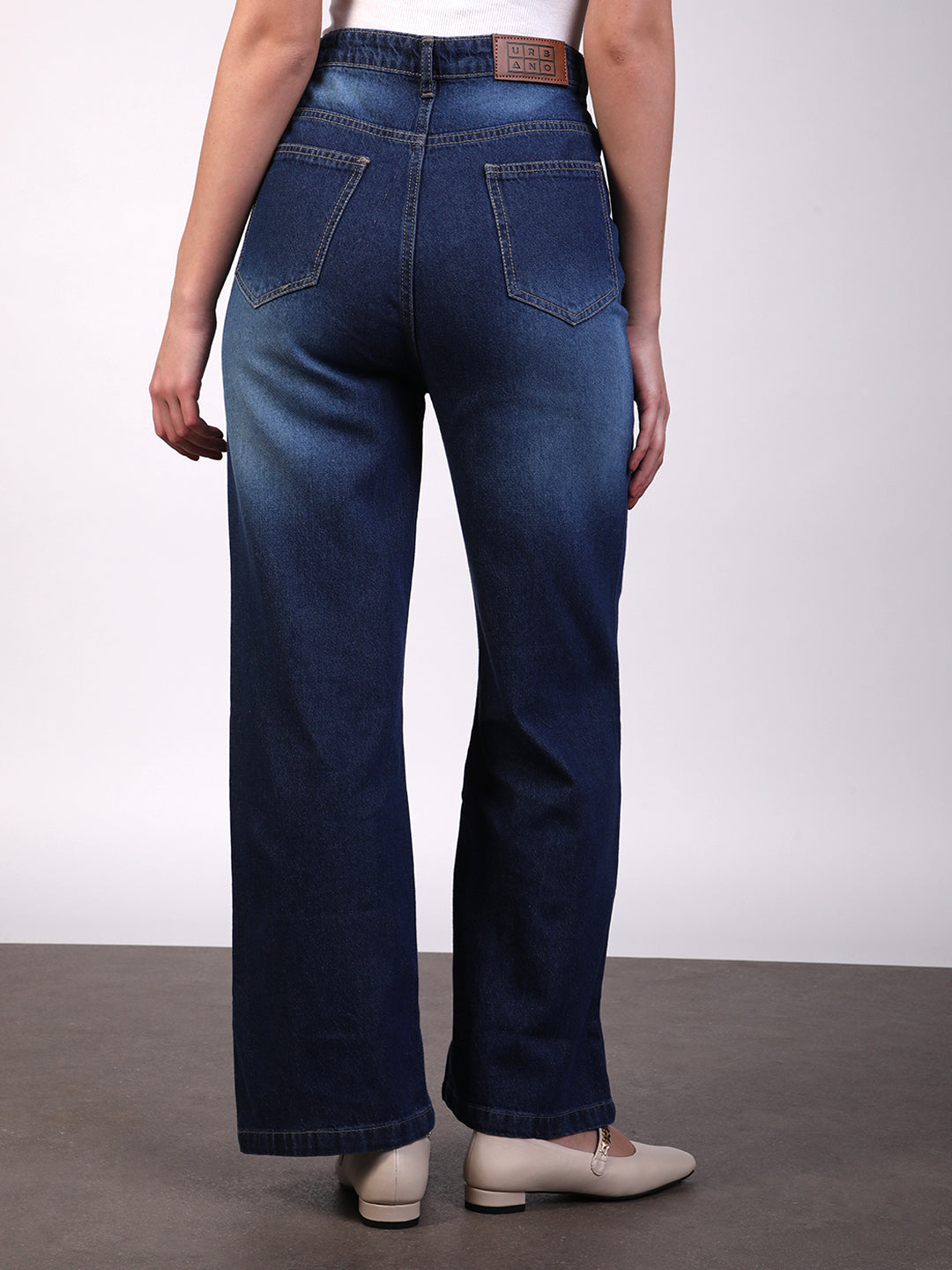 Women's Blue Wide Leg Fit Washed Jeans