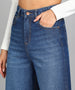 Women's Blue Regular Fit Wide Leg Washed Jeans