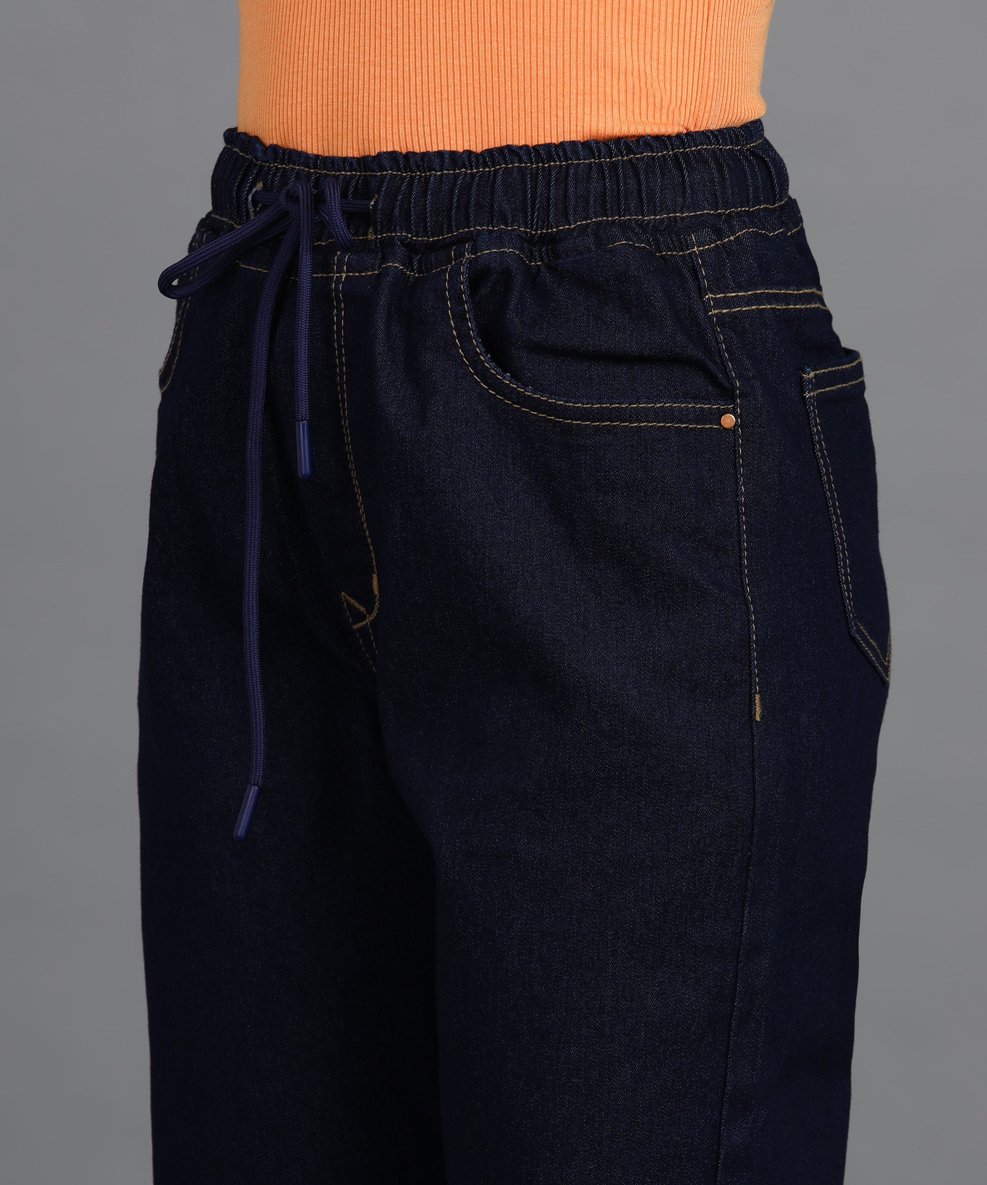 Urbano Fashion Women's Dark Blue Regular Fit Washed Jogger Jeans