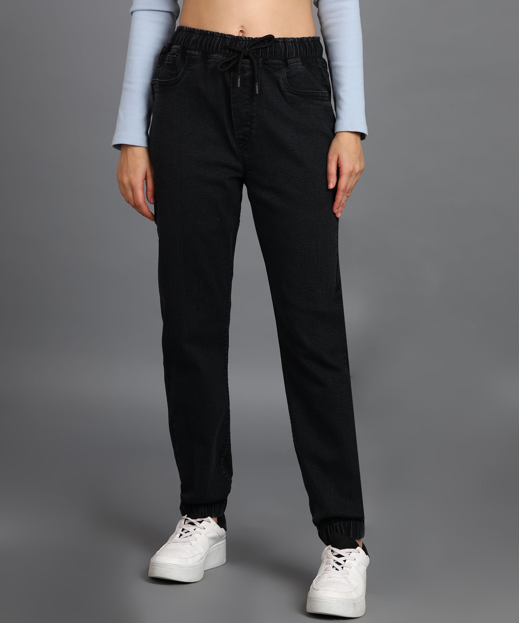 Urbano Fashion Women's Dark Grey Regular Fit Washed Jogger Jeans