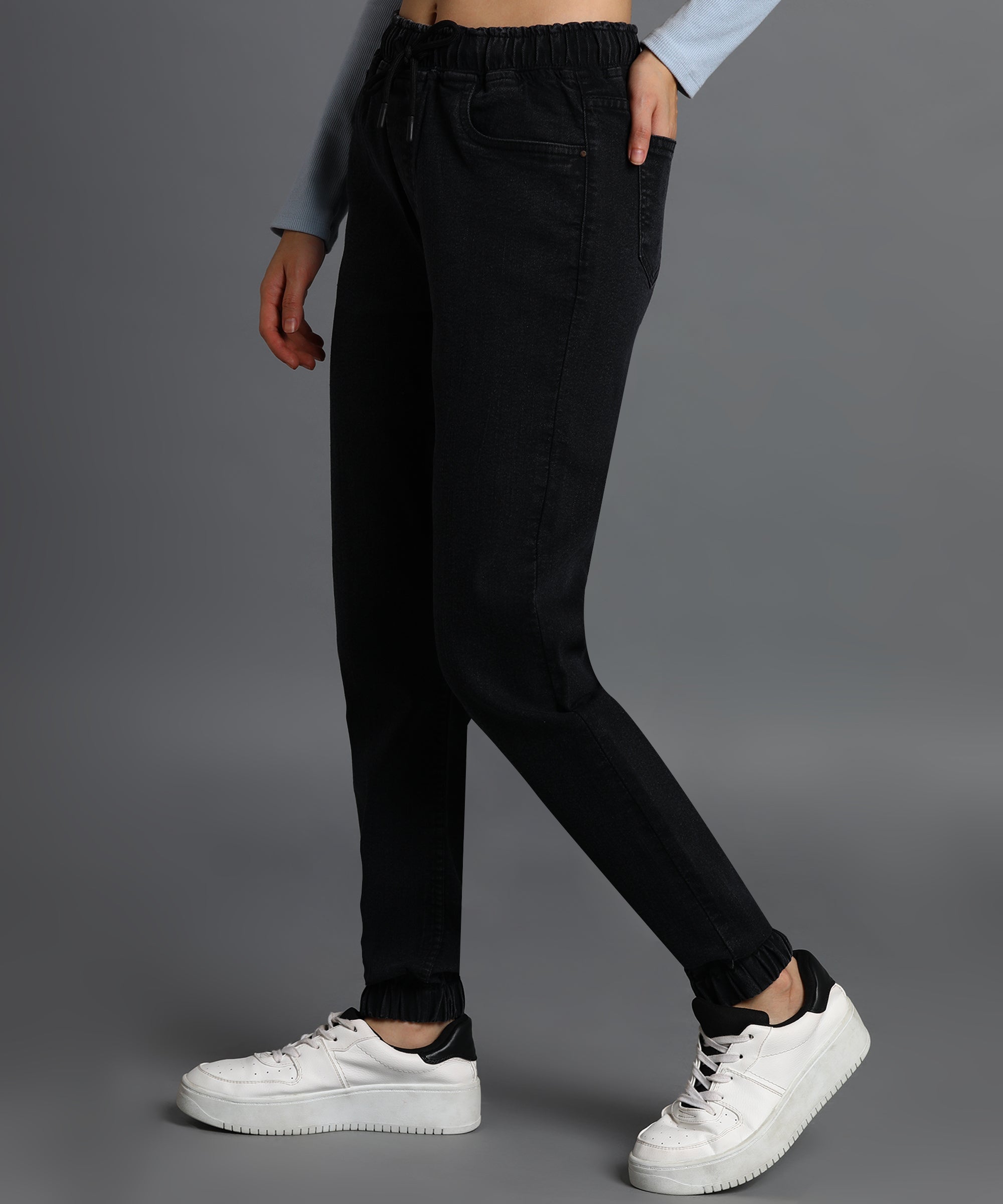 Urbano Fashion Women's Dark Grey Regular Fit Washed Jogger Jeans