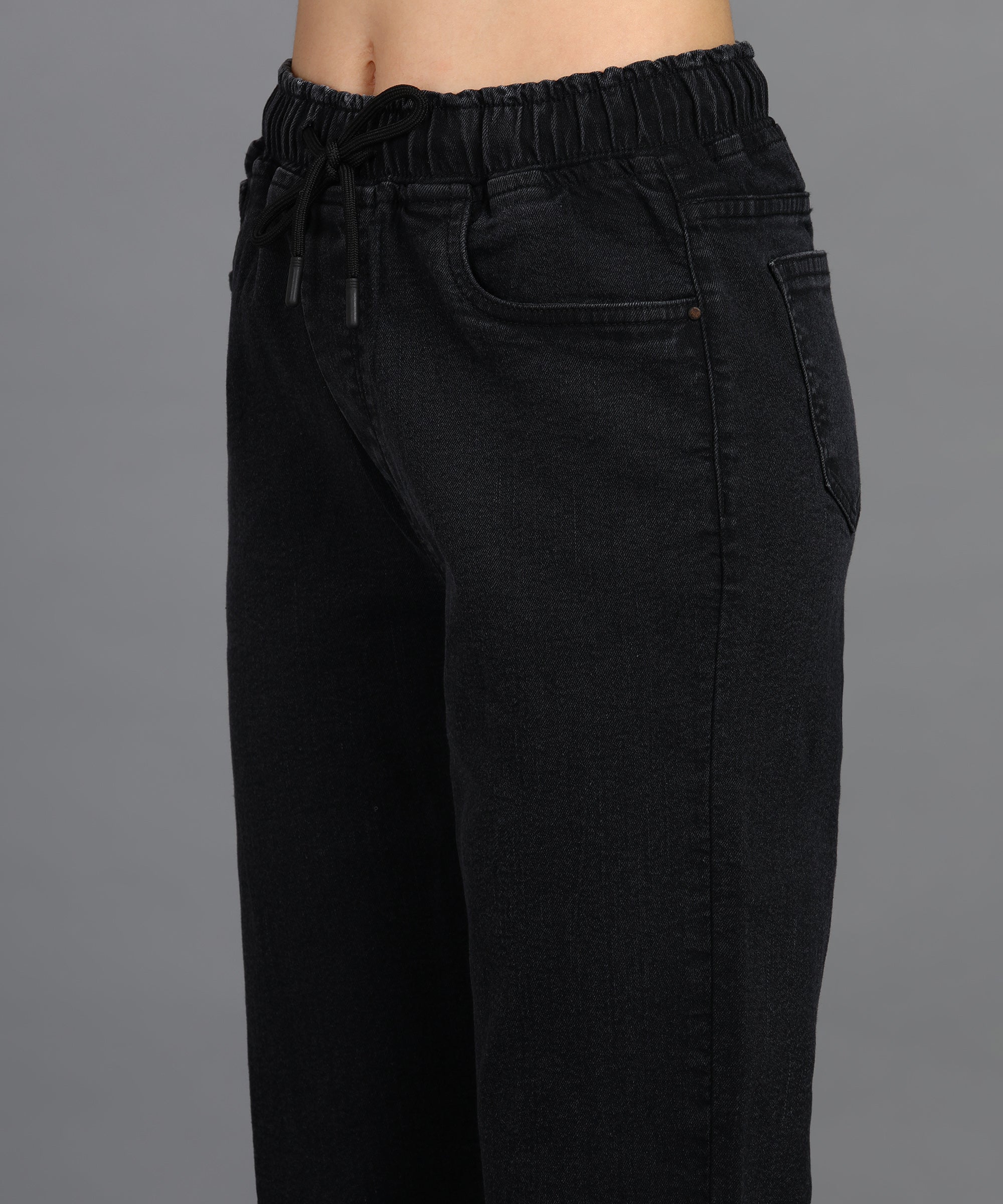Urbano Fashion Women's Dark Grey Regular Fit Washed Jogger Jeans