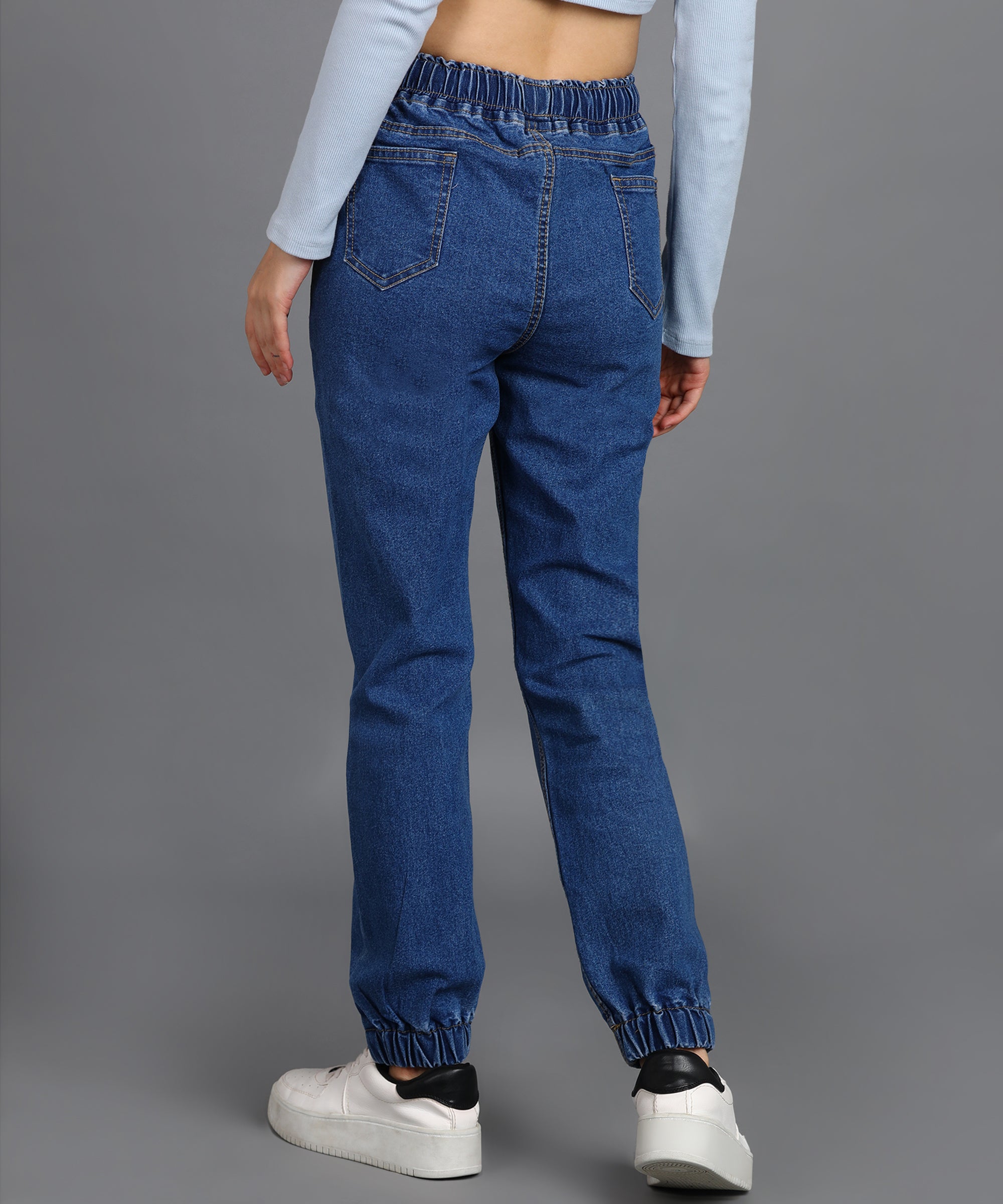 Urbano Fashion Women's Light Blue Regular Fit Washed Jogger Jeans