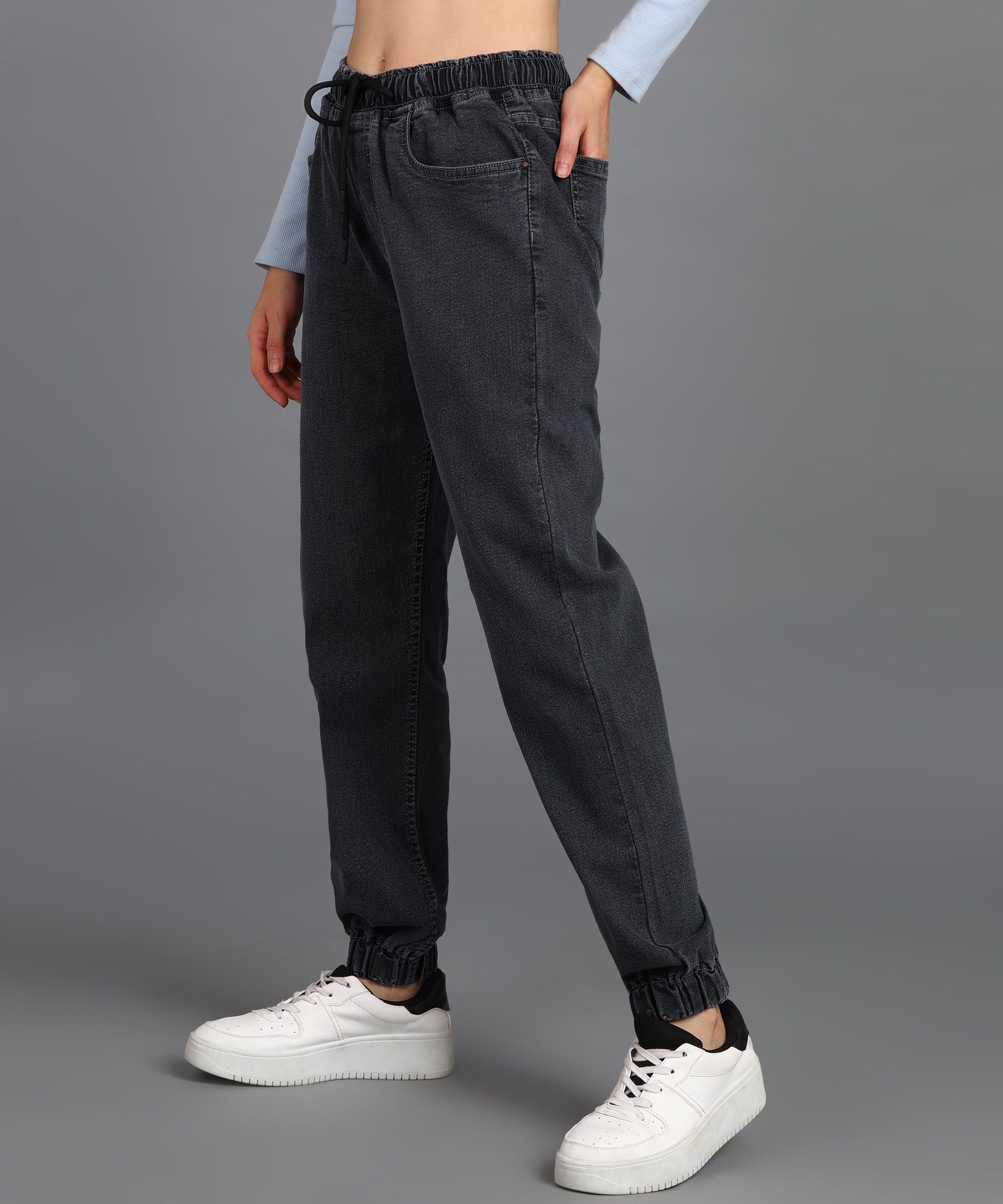 Urbano Fashion Women's Grey Regular Fit Washed Jogger Jeans