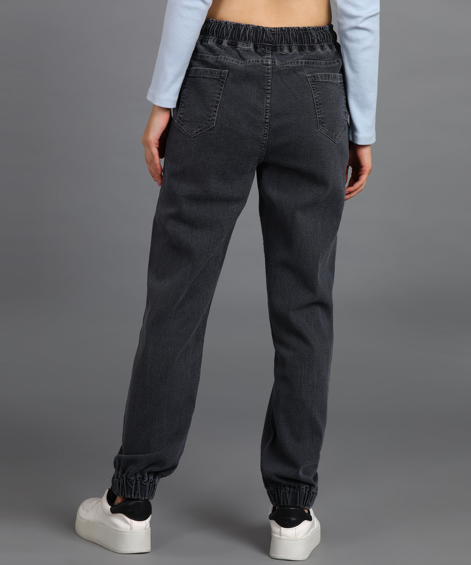 Urbano Fashion Women's Grey Regular Fit Washed Jogger Jeans