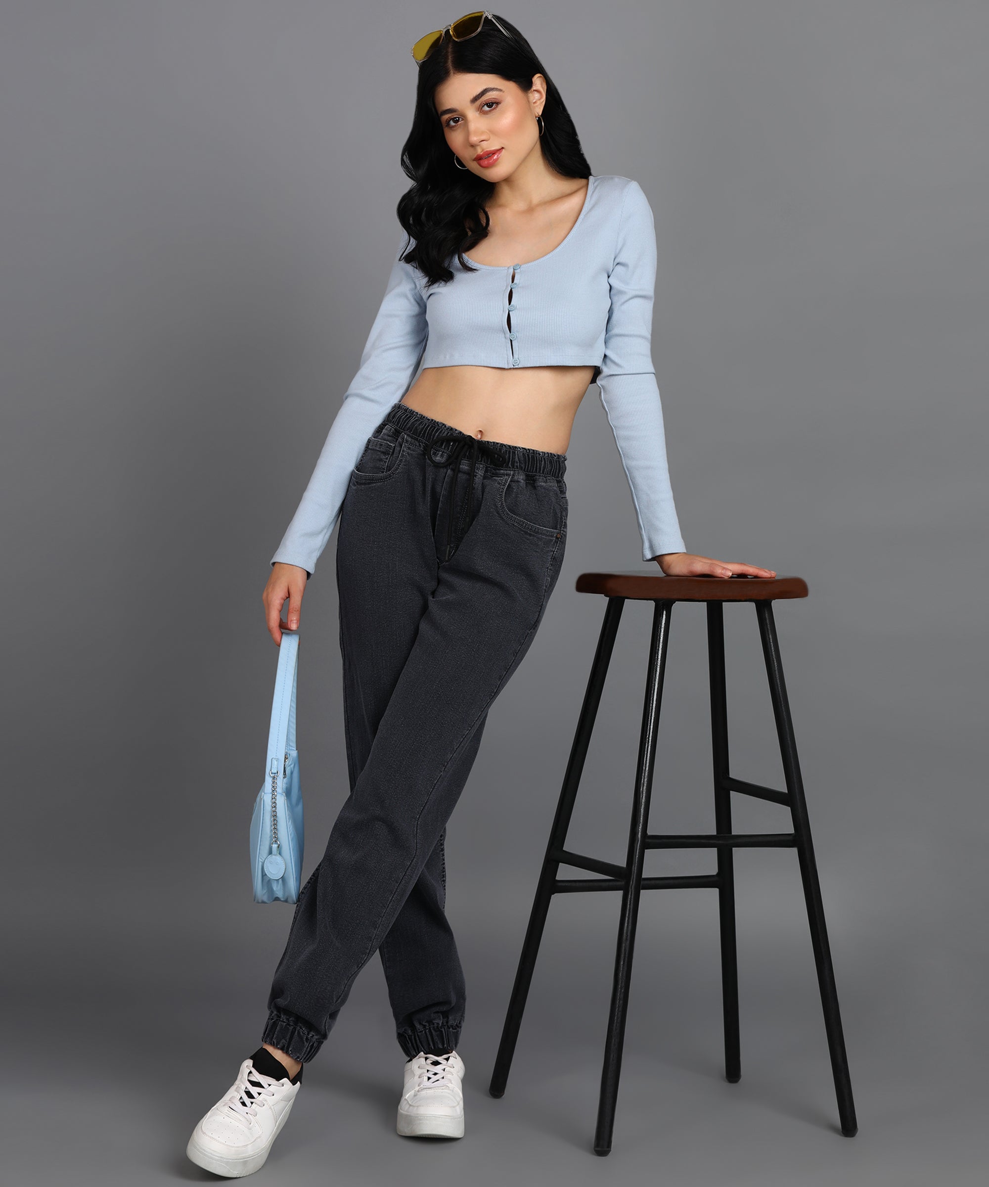 Urbano Fashion Women's Grey Regular Fit Washed Jogger Jeans