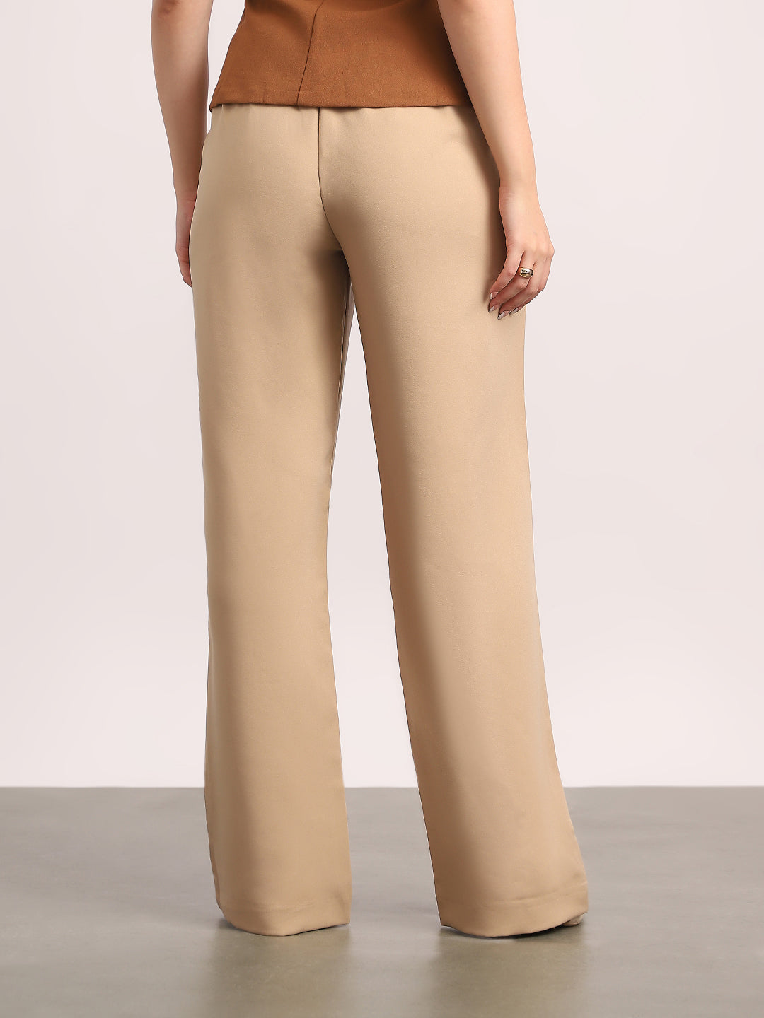 Women's Beige Loose Baggy Fit Solid Korean Pants Stretchable