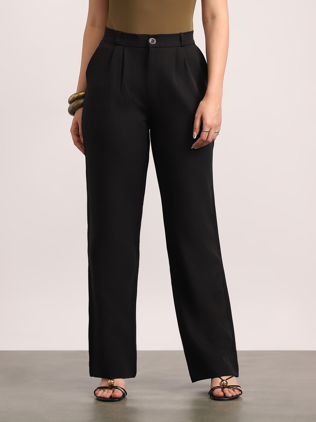 Women's Black Loose Baggy Fit Solid Korean Pants Stretchable