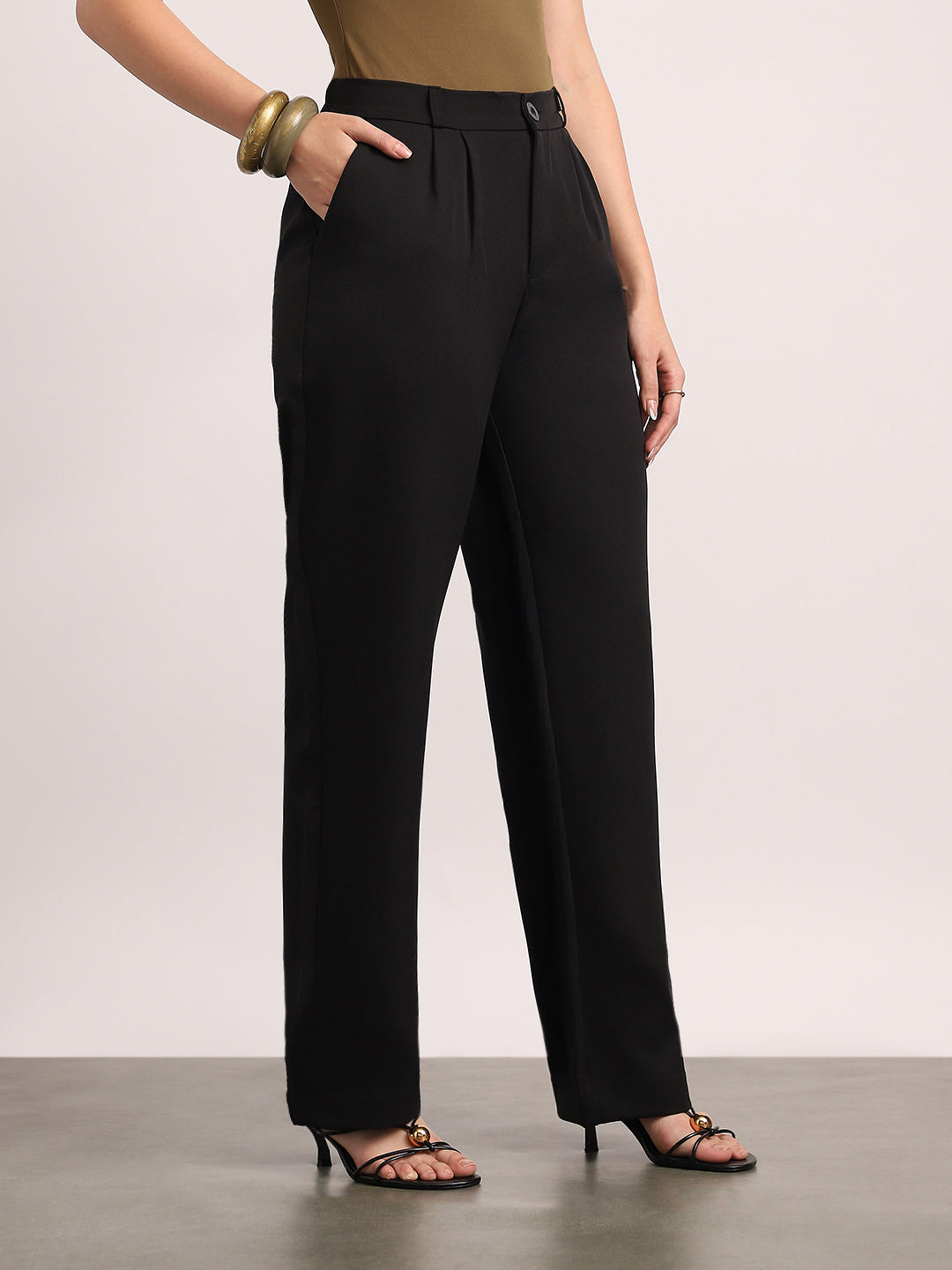 Women's Black Loose Baggy Fit Solid Korean Pants Stretchable